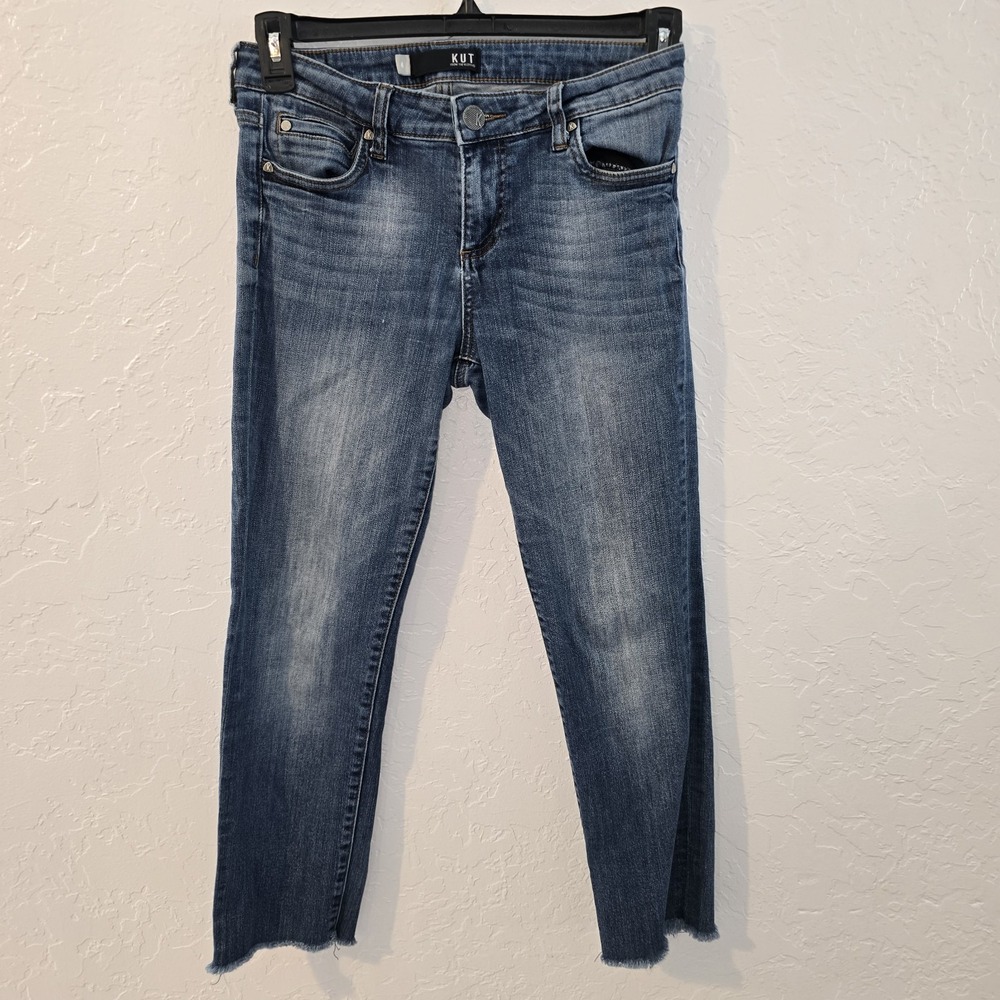 Kut from the Kloth Blue Denim Ankle Skinny Jeans Womens Frayed Hem Size‎ 4
